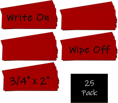 Magna Visual 3/4" x 2" Red Pre-Cut Write On Wipe Off Magnetic Strips, 25 Pack