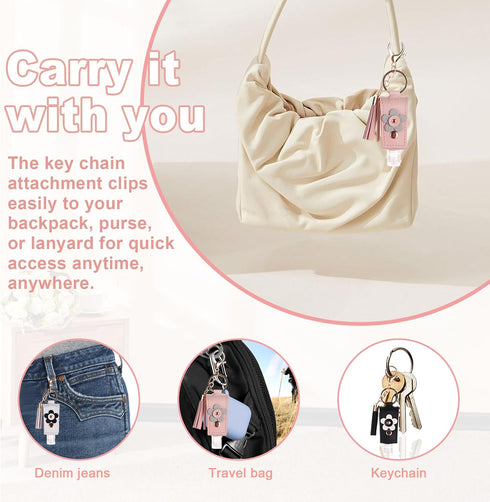 Wshxjzyay 3 30ml Pieces Small Hand Sanitizer Keychain, Portable Leather Hand Sanitizer Holder Travel Size for Lotion