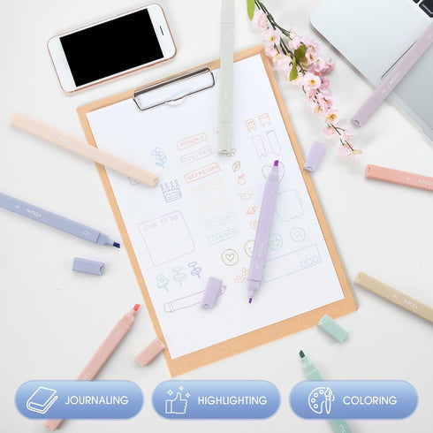 YISAN Aesthetic Pastel Highlighter Pens, 12 Colors Double Tip Bible Highlighters and Pens No Bleed 70924