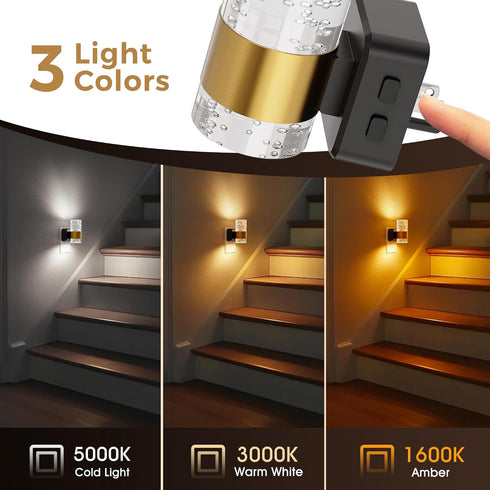 2 Pack, Dimmable 3 Night Lights Plug into Wall Night Light with Dusk-to-Dawn Light Sensor, Soft White/Cool White/Amber