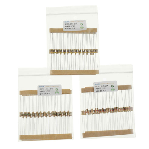 BOJACK 1000 Pcs 25 Values Resistor Kit, 1 Ohm-1M Ohm with 5% 1/4W Carbon Film Resistors Assortment