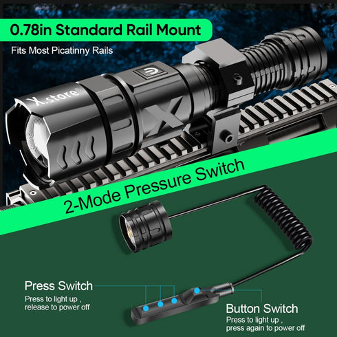 XHP70 5 Led Tactical Flashlight, Custom Design Picatinny Rail Mount Flashlight Rifle Light Electric Flashlights, Modes