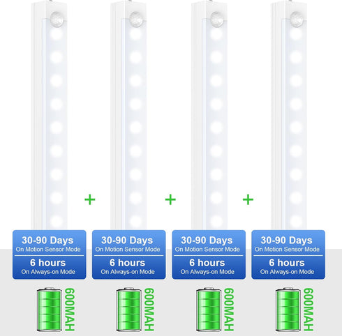 Under Cabinet Lights - Motion Sensor Light Indoor for Pantry, Closet, Kitchen, Bathroom - Battery Operated Magnetic Cabinet Lighting with Auto Off-4 Pack (White Light) by XSINOLI