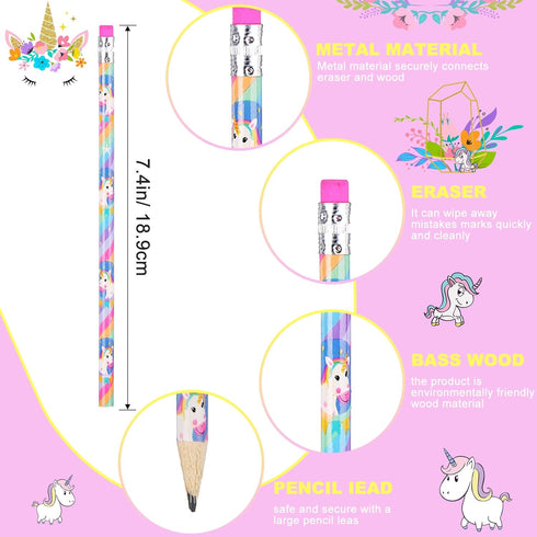 Unicorns Pencils, Rainbow HB Pencils, Erasable Cute Graphite Pencil, Birthday Party Supplies, 36