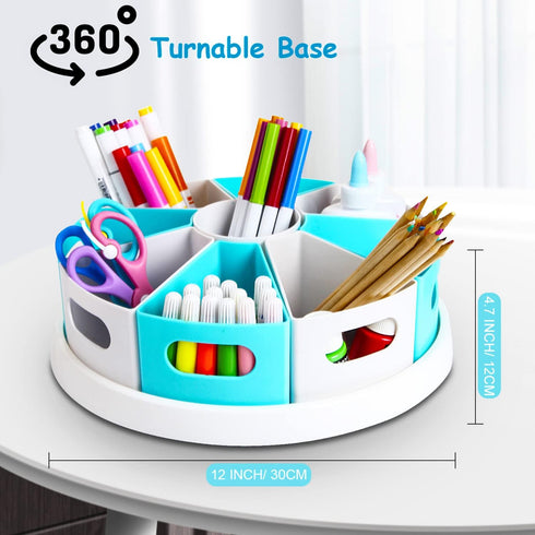 MeCids 360° Rotating Desk Organizers - Homeschool Office Storage Art Supplies Caddy, 12" Lazy Susan Style with
