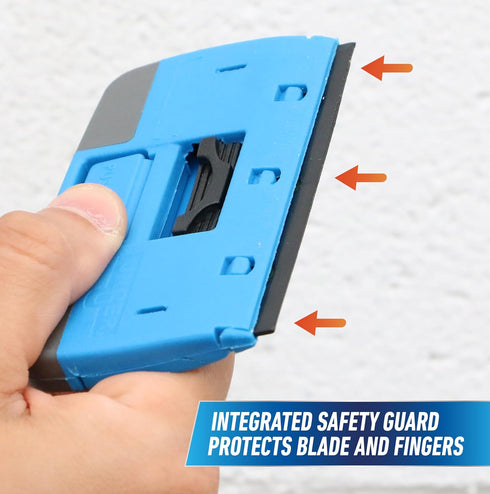 4 Unger Professional Compact Window and Glass Scraper, Reversible Razor Blade Tool with Retractable Safety Guard, Use
