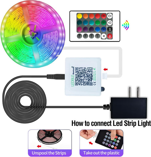 AILBTON Lights,60ft Remote,5050 Led Strip Music Sync Color Changing, Built-in Mic,Bluetooth App Control LED Tape Lights