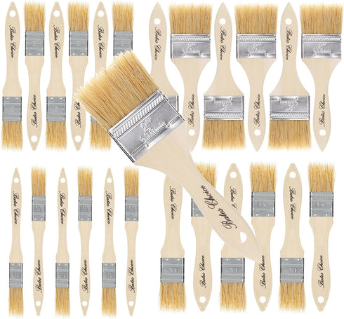 Bates- Chip Paint Brushes - Assorted Sizes, 24 Pack Natural Bristle Painting Brushes Set