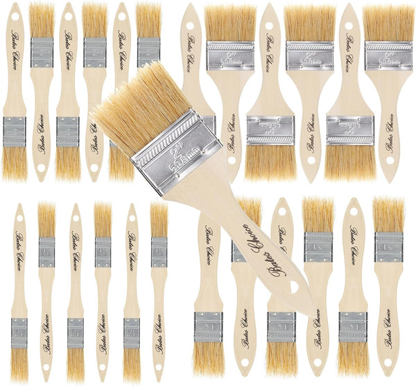 Bates- Chip Paint Brushes - Assorted Sizes, 24 Pack Natural Bristle Painting Brushes Set