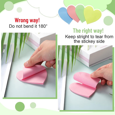 Marspark 9 Pack Heart Shaped Sticky Notes, 3 x 3 Inches Colorful Memo for Home Office School Supplies