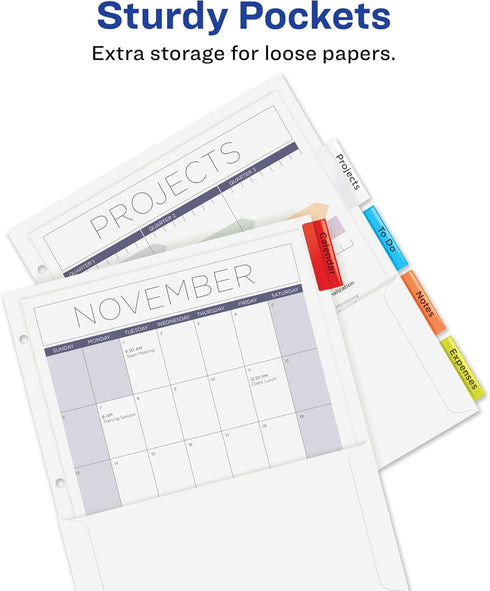 Avery Insertable Dividers with Pockets, 1 Set, 5 Multicolor Tabs (11270)
