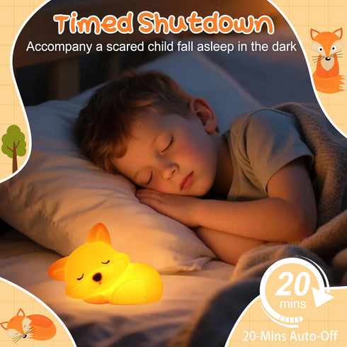 Dimmable 20 Fox Night Light for Kids, Cute Silicone Lamp with Mins Timer, Squishy Animal Nightlight Kids Bedside