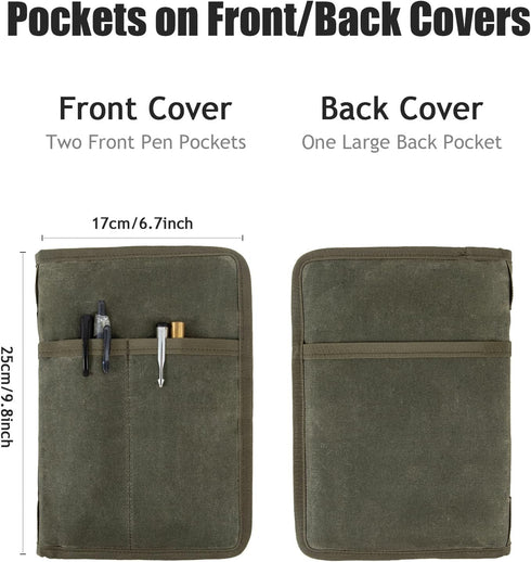 Field Notes Notebook Cover for 6.7 X 9.8 Inch with A5 Journal Cover, Zipper Pocket Planner for Pen Holder, Waterproof