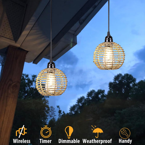 TWINKVILLA Bulb, Porch-2Pack Battery Operated Hanging Pendant Lantern Lights, Outdoor Chandelier Light with Warm White