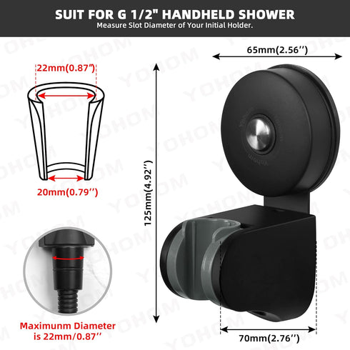 YOHOM Adjustable Handheld Shower Head Holder Bracket - Suction Cup Stainless Steel Vacuum Hose Holder for Bathroom