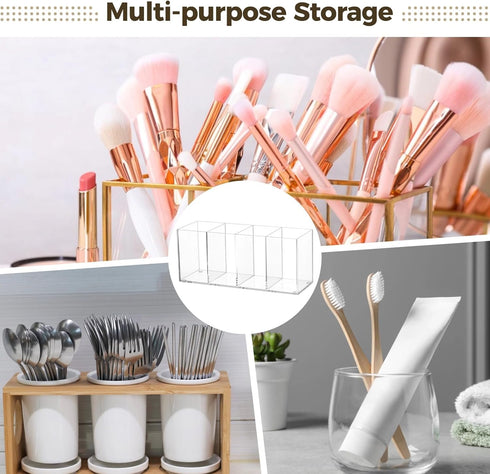 Toyosport 2 4-Compartment Pcs Acrylic Pen Holders, Clear Plastic Pencil Holders, Desktop Stationery Organizers