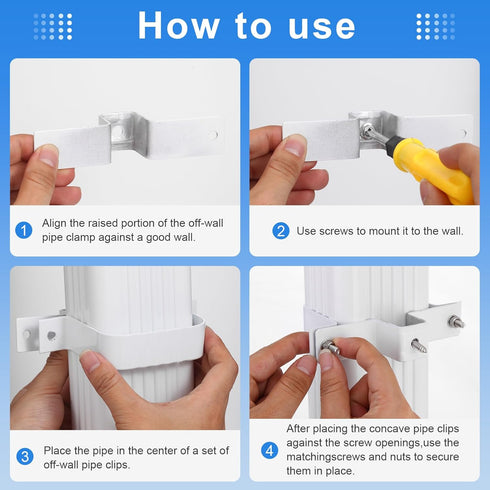 Downspout Straps 2x3 and Wall Bracket, Downspout Fasteners White (2 Pack)