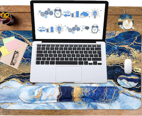 Ergonomic Large Mouse Pad and Keyboard Wrist Rest, 4-in-1 Gaming Desk Pad with Wrist Support - Light Blue