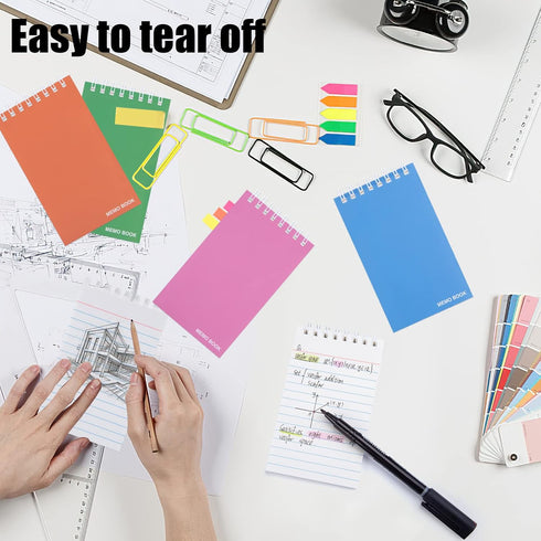 Koogel Top Bound Pocket Notebooks, 3x5 Lined Spiral Memo Pads, 50 Sheets/6 Pads, Durable Cover for Office School