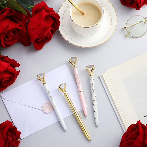 Yexiya 24 Pcs Bridal Shower Pens Happily Ever After Diamond Pens with Black Ink for Women Girls Bridesmaid Gifts