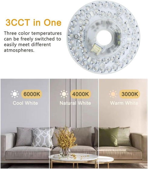 MouMouPurr 4.92'' 18W 3CCT (3000K/4000K/6000K) Dimmable, LED Ceiling Fan Light Retrofit Kit, Flush Mount Ceiling Light