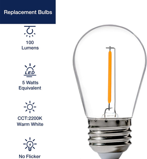 FLSNT 30 Pack LED S14 Replacement Bulbs for String Light, Outdoor LED Light Bulbs, E26 Base, 2200K Warm White, Non-Dimmable by FLSNT