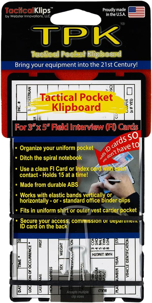 TPK Tactical Pocket Klipboard - Pocket Clipboard for First Responders, Fits 3" x 5" Index Cards