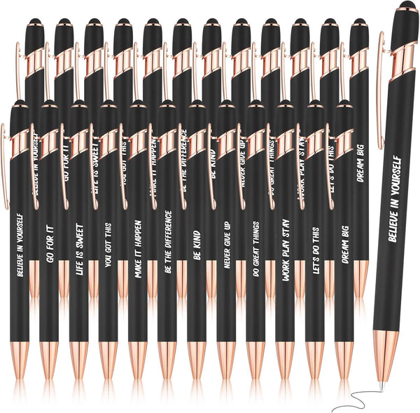 Yeaqee 24 Pcs Inspirational Ballpoint Pens - Motivational Black Ink Retractable Quotes Pen with Stylus Tip for Writing