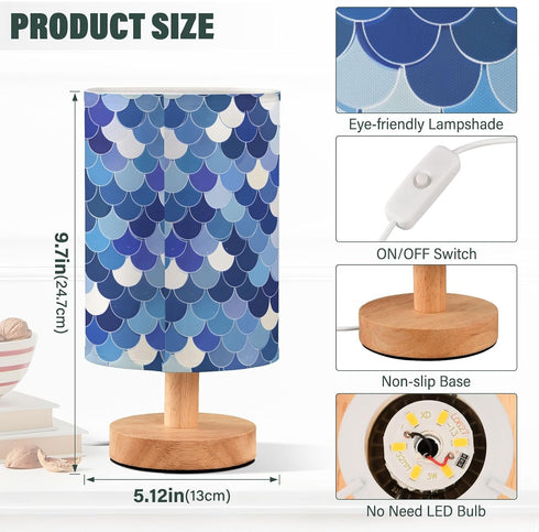 ALAZA Bedside Table Lamp for Bedroom Blue Mermaid Scales Nightstand LED Light Lamps with USB Port Linen Fabric Shade
