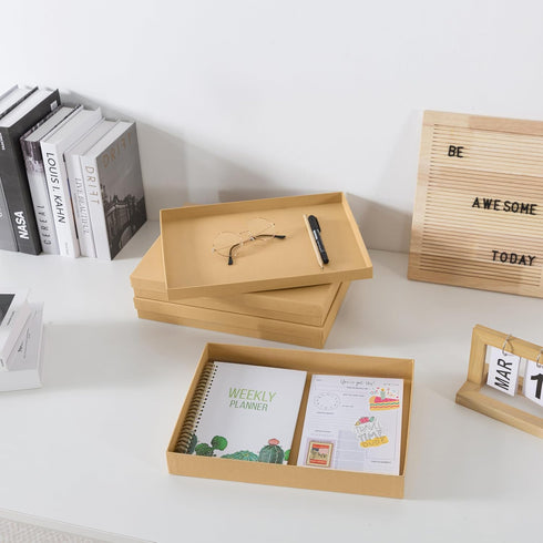 Soul & Lane Set of 3 Kraft Paper Document Storage Boxes, Versatile Organizer for Home & Office, Stackable for Files