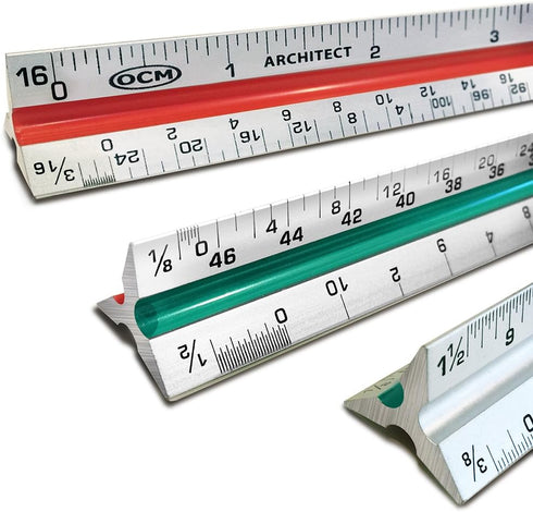OCM 1 Triangular Architect Scale Ruler, Professional Grade Solid Aluminum, 12 Inch Architectural Scale