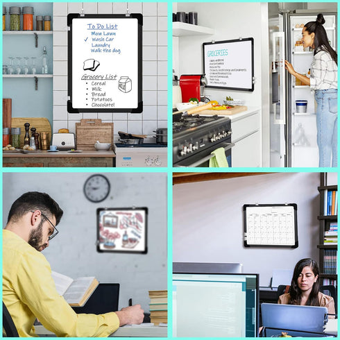 Polegas Magnetic White Board Dry Erase Calendar, 16" x 12" Monthly Calendar for Wall, Small Double Side Board (Black)