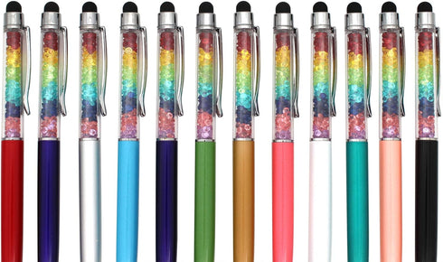 Gullor 2 in 1 Bling Diamond Retractable Ballpoint Pen with Screen Touch Pen for Tablets and Phones, 12 Pack