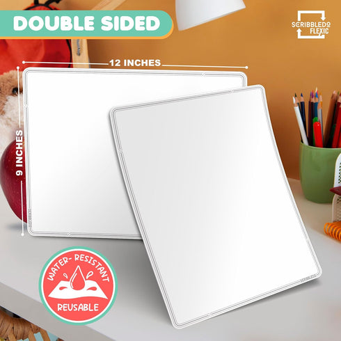 SCRIBBLEDO Small White Board Dry Erase Sheets, 9”x12” for Kids Teacher Class Manipulatives, 10 Sheets