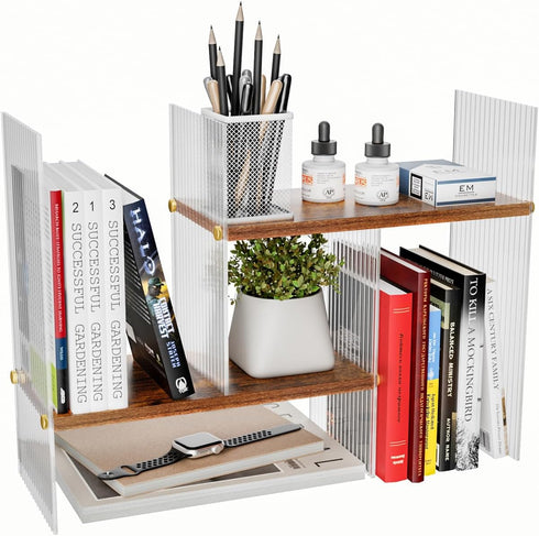 BYCY Double H Display Bookshelf Desktop Organizer Office Storage Rack Desk Expandable