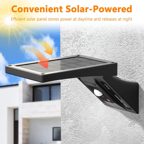 Solar Wall Light Outdoor with 390Lm, IP65 Waterproof, 34 LED, 3-Mode Lighting, 120 PIR Motion Sensor for Garden,
