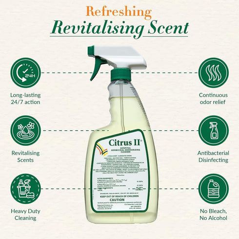 Citrus II 22 Oz Pack 2 Hospital Germicidal Deodorizing Cleaner - Fresh Citrus Scent - Disinfecting Spray- for Home