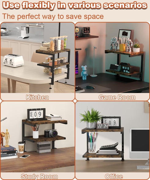 Clamp on Desk Organizer Shelf, Heavy-Duty 2-Tier Adjustable Storage Extender for Desktop Accessories and Gaming