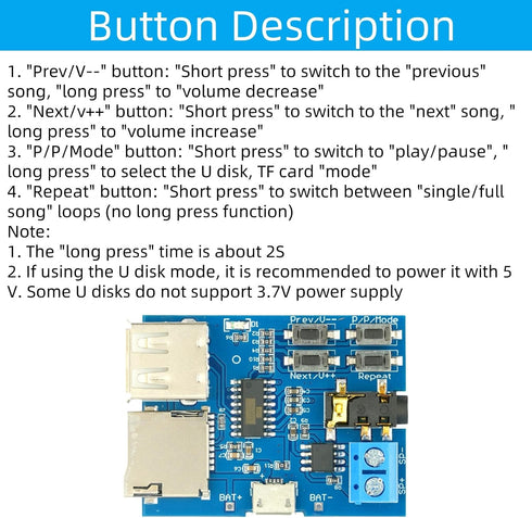 MTDELE 5Pcs MP3 5V Small Amplifier TF Card U Disk Play Decoder Player Module Micro USB Power Supply with Audio