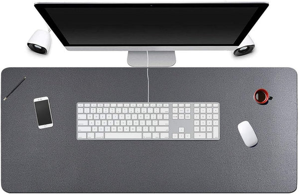 Desk Pad for Office Home 31" x 13", PU Leather Waterproof Large Desk Writing Mat Organizer, Grey