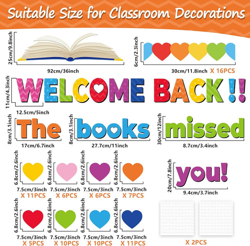 Chunnin Heart Reading Bulletin Board Decorations Set Classroom Colorful Heart Bulletin Board Border Cutout Welcome Back The Book Missed You Bulletin Board Craft Home School Library Wall Decor Supplies