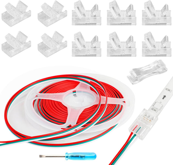 HOMELYLIFE 10 Pcs 3 Pin LED Strip Connector Solderless with 16.4ft Extension Cable for 10mm Wide WS2811 WS2812 WS2812B