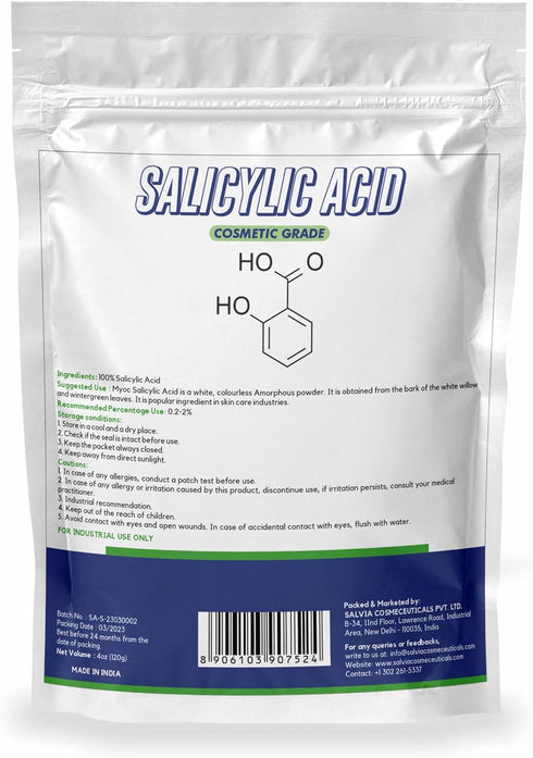 salicylic acid powder | pure original ingredients with no adulterants, cosmetic grade for DIY skincare & industrial use-120gm