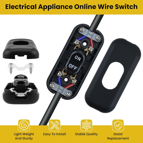 UBANU 10FT Inline Cord Switch with Lamp Power Cord, Polarized Plug, Stripped Ends, On Off Button Control Light
