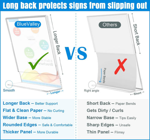 8.5 11 6Pack BlueValley Acrylic Sign Holder x Table Display Stand Vertical Clear Plastic Paper Sign Frame for Flyer