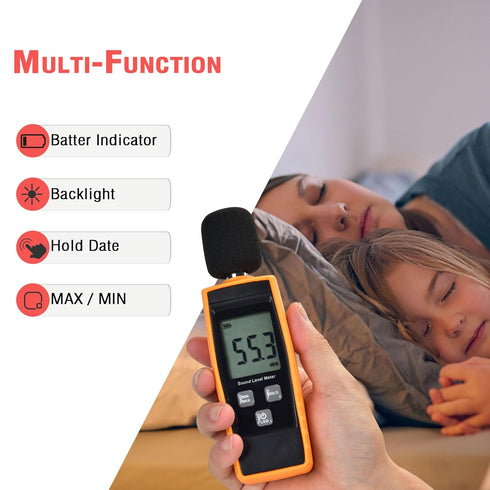 V-Resourcing Hand-Held Sound Level Meter, 30~130 dB Decibel Noise Tester with Backlight Digital LCD Display