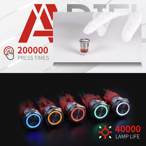APIELE 19mm Momentary Push Button Switch On Off Stainless Steel with 12V LED Angel Eye Head for 19mm Mounting Hole