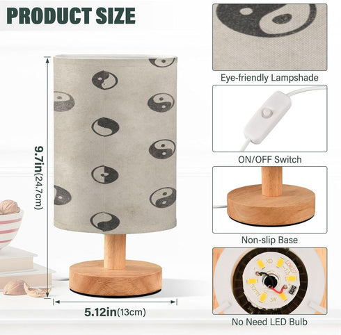 Glaphy Black and White Yin Yang Symbols Table Lamp Nightstand Lamp with USB Port Bedside Desk Lamps for Living Room