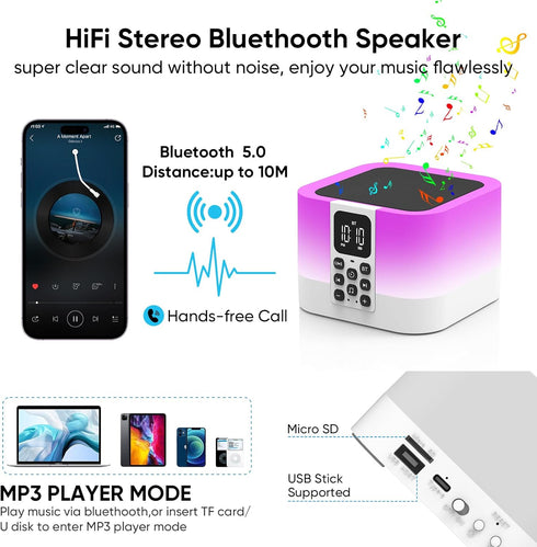 AUYLE 30 8 Night Light Bluetooth Speaker, Baby Nursery Night Lamp for Breastfeeding, Alarm Clocks for Kids, Sounds