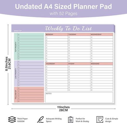 Weekly To Do List Notepad with 52 Undated Tear Off Sheets(8.5"×11") Weekly Desk Planner Pad with Spiral Binding for Women & Man, Work, School and Home Organizer (Purple) by TREES